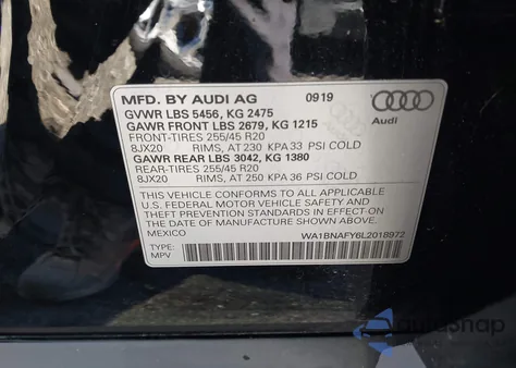 2020 Audi Q5 Premium Plus 45 Tfsi Quattro S Tronic from USA, damaged, VIN WA1BNAFY6L2018972